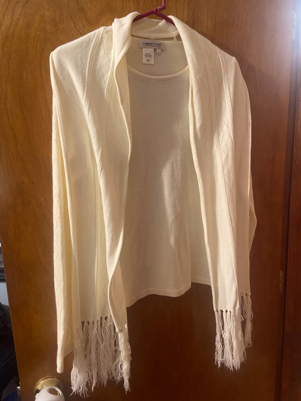 Coldwater Creek Cream Light knit Sweater With Scarf Size Large